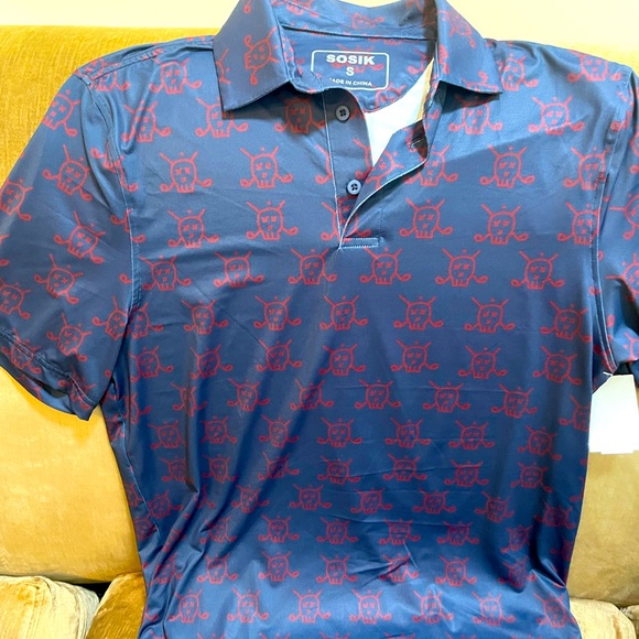 Sosik Mens skull and golf club crossbones golf polo Sz SM - Picture 2 of 5